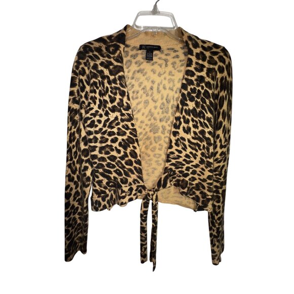 INC Leopard Print Tie-Front Cardigan Sweater Small Sexy Jungle Pinup Knit Punk - Picture 1 of 4